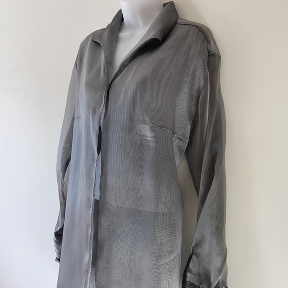 STUDIO JAX grey/silver sheer blouse LARGE - Picture 2 of 6